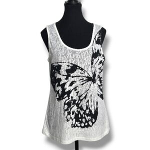 mark. Butterfly Graphic Tank Top, White Sheer, Size L, Y2K